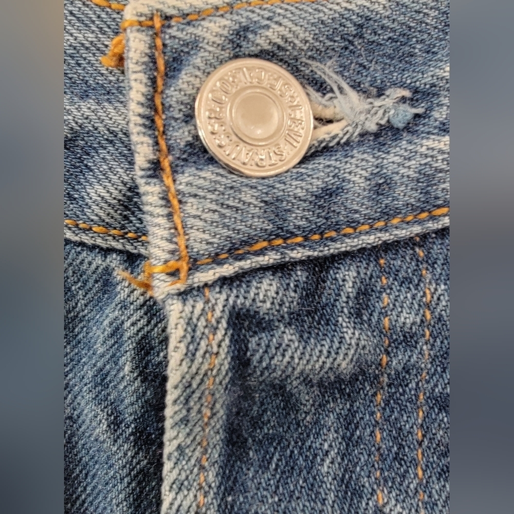 Womens Distressed Blue Denim Jean Shorts  34x30 - Picture 5 of 7